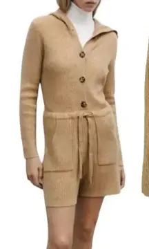 Zara‎ Sweater Knit Ribbed Hooded Romper One Piece Beige Tan Size Small
