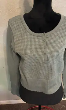 Aerie Offline Sage green/gray waffle knit cropped shirt woman’s size XL