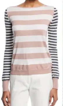 MaxMara Marica Boat Neck Striped Silk Cashmere‎ Sweater Pink Gray Size XS