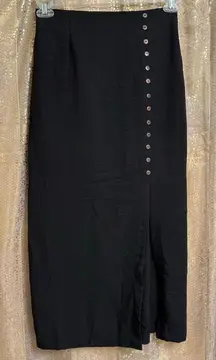 Active USA Black Button Up Side Slit Maxi Skirt Small NWT