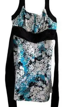 B. Smart Juniors Size 18 Black Teal Floral Print Tie Waist Sleeveless Mini Dress