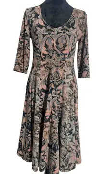 Peruvian Connection Size Small Dress 3/4 Sleeve Paisley Boho Colorful