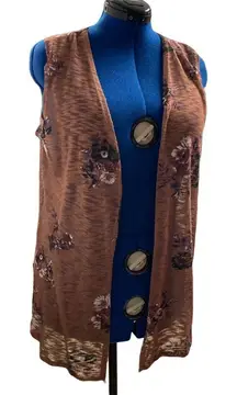 CEST. 1946, Women’s‎ Floral Open Front Vest Brown Size Medium 3 side buttons