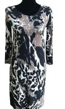 kensie Womens Dress Size XS Black Brown Off White Abstract Animal Print NEW