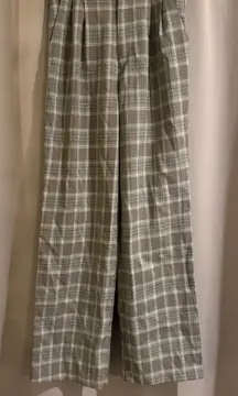Women’s Beige Long Checkered Wide-Leg Pants