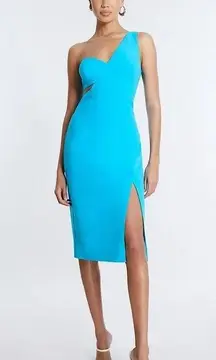 BCBGMaxazria Blue One Shoulder Side Cutout Dress Size 0 Homecoming Glam NEW $348