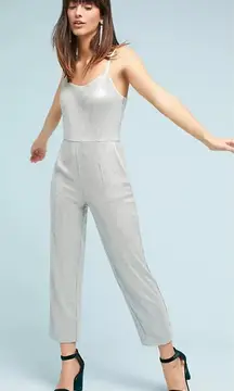 NWT ANTHROPOLOGIE  Claudette Sequin T-Shirt Knit Romper Jumpsuit‎ Silver 0
