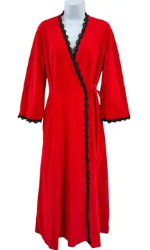 Vintage Vanity Fair Womens House Coat Dressing Robe Sz 12‎ Red Black Lace