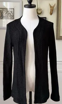 Chico’s Traveler’s Black Basketweave Cardigan Open Front 2 L