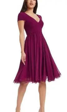 NWOT Dress the Population Dress Fit & Flare Corey Purple Chiffon Cocktail Sz L