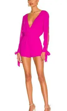 Superdown Jocelyn Long Slit Sleeve Deep V Neck Wrap Shorts Romper