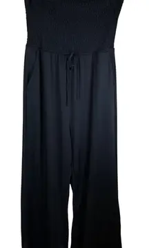 Halara Jumpsuit Black XL Strapless Smocked Wide Leg Drawstring Career Formal