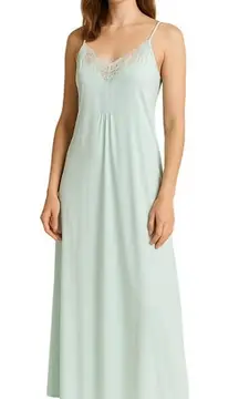 Vintage St. Michael Aqua Satin Slip Maxi Dress Lace Beading Women Sz S Nightgown