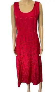 Sheri Martin Vintage 90s Red Silky Witchy Goth Vampy Romantic Floral Midi Dress