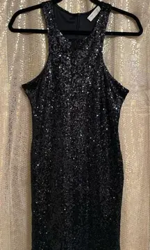 Bear Dance Women’s Medium Black Sequin Evening Sleeveless MIDI Dress Back Zip