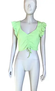 Zara Lime Green Ruffle Short Sleeve Crop Top