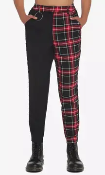 Hot Topic Womens Pant S Black Red Plaid Split Leg Punk Goth Pants Elastic Waist