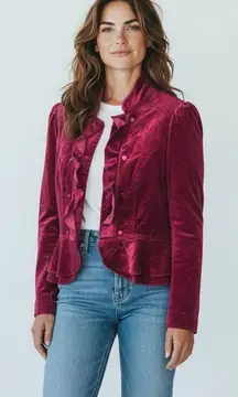 White House Black Market Burgundy Ruffle Blazer