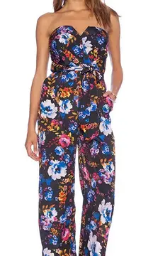 Yumi Kim x Revolve Nicole Jumpsuit in Black Floral Strapless Jumpsuit sz Medium