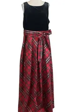 SLNY Women's Formal Dress Size 24W Black Velvet and Red Plaid Long Gown