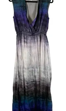 Reiss Mirte Silk V-neck Maxi Dress Size 6 Blue Tie Dye Batik Chiffon Silk‎