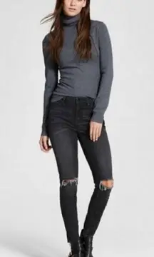 Mossimo Charcoal Dark Grey Mid-Rise Cropped Distressed Jeggings Jeans Size 6