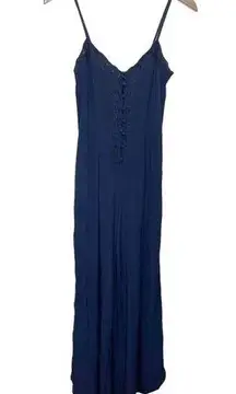 Free People  Embroidered One Piece Jumpsuit Spaghetti Strap Navy Womens Size 2