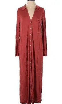 Free People NWT  FP Beach Maxi Cardi in Red Rust Jersey Oversize Shirt Dress XS