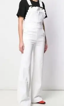 Frame Denim Scallop Edge Overalls White Jeans