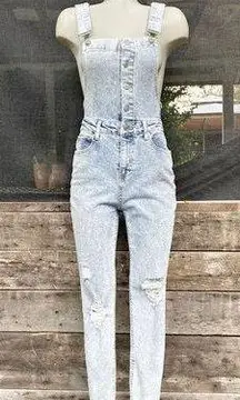 No Boundaries Vintage  Y2K Stretch Denim Distressed Button Up Bib Overalls~S~