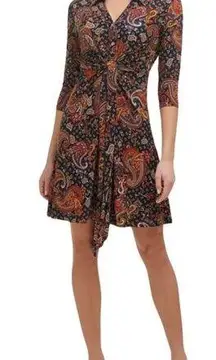 Tommy Hilfiger Paisley Printed Tie-Waist Shirt Dress Women's Size 4 3/4 Sleeves