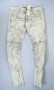 Maje Downtown Denim Skinny Jeans Quilted Pattern Zip Ankle‎ Slim Size 38 (US M)