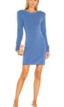 Lagence Womens Sweater Dress Blue Stretch Jewel Neck Long Sleeve Ribbed S New