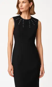 Classiques Entier Leather Trim Double-Weave Sheath Dress w. Grommet Detail - 10