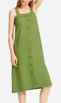 Everlane Chartreuse Green Japanese Goweave Picnic Button Front Midi Tank Dress 6