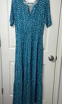 NWOT‎ Serra women’s blue white polka dotted spotted tiered stretch maxi dress M