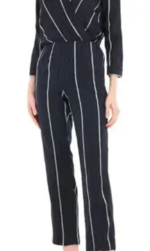 Maje Faux Wrap Navy Striped Long Sleeve Panti Marine Jumpsuit Size 38/M