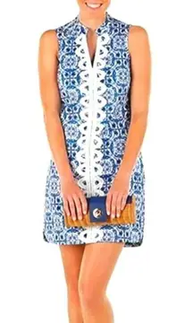 MUDPIE 'Mia' Sleeveless Crochet V Neck Shift Dress Size Small Blue China