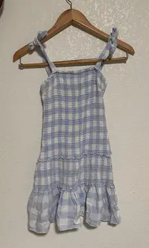 Women’s Blue Smocked Peasant Cottagecore Dress Sleeveless