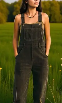 By Together Women’s S Corduroy Overalls Charcoal Gray Relaxed Fit Boho Hipster