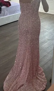 one shoulder pink sequin prom dress