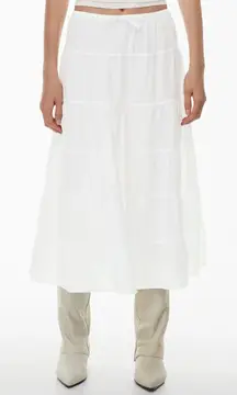 Aritzia Wilfred Bouquet Tiered White Linen Maxi Skirt Women's Size Large