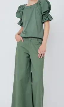 Sitka Semsch Palazzo Green Cotton Pants
