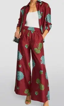 La double J Set Silk Palazzo pants and Boy Button Down Shirt  Ortensia Bordeaux