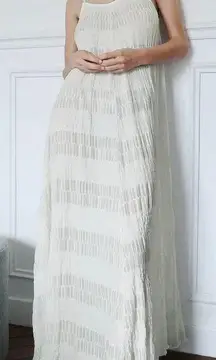 NWT  White Long Textured Maxi Back Tie Dress