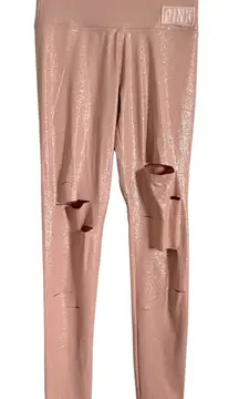 Victoria's Secret Cut Out Sparkly Leggings Pink‎ Size XS High Waisted Metallic