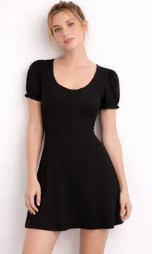 REFORMATION Ribbed Puff Sleeve Mini Dress Black Small