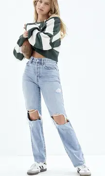 PacSun High Rise Ripped Knee Dad Jeans Light Blue Wash Size 25