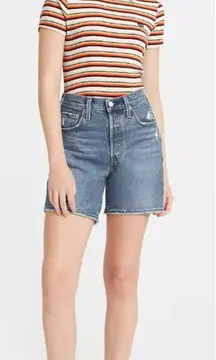 Levi’s Premium 501 Mid Thigh Shorts Size 30 High Rise Blue Denim