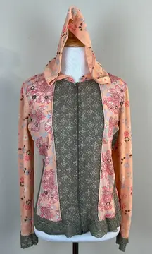 J. Jill Full Zip Jacket Top Small Sheer Vintage Floral Lace Mesh Hooded Womens S